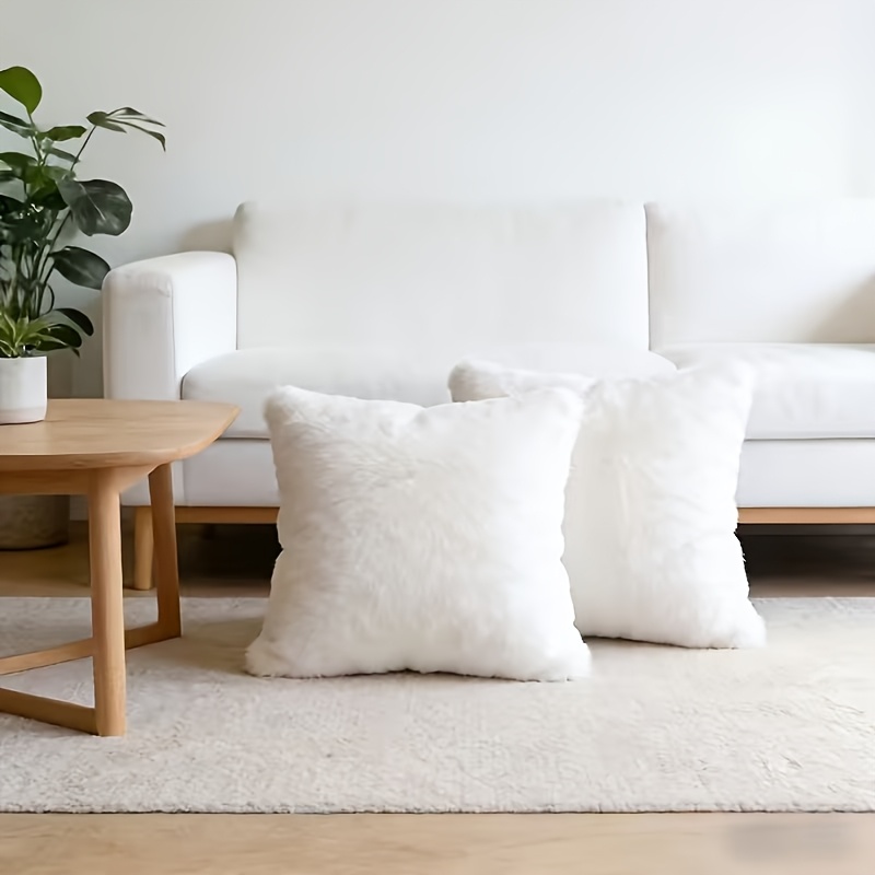 TEMU 2pcs White Plush Pillow Covers, Suitable For Living Room Sofa Decoration, Wedding Decoration, And Couple's Home Use