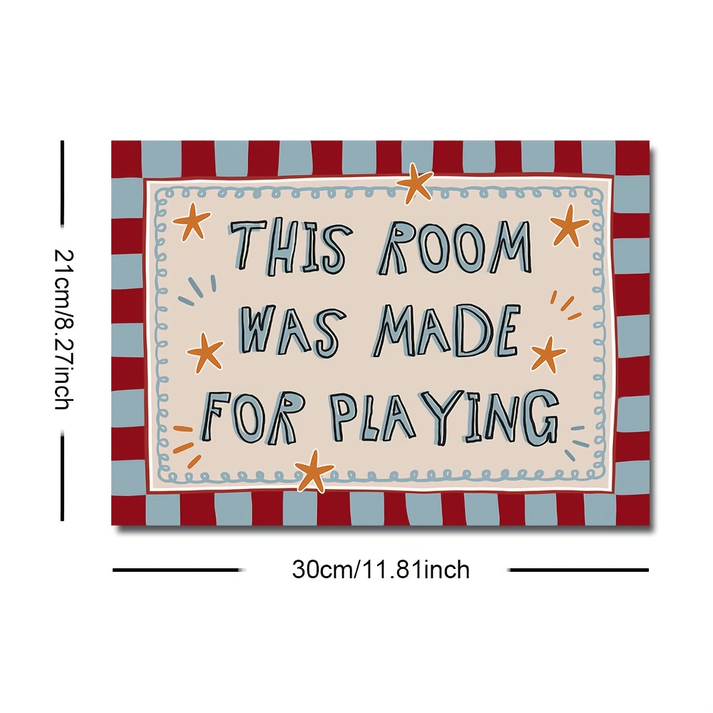 TEMU 2d Flat, 1pc Modern Minimalist Nursery Wall Art Poster - "this Room Was Playing" Kids Room Decor With Lettering Print, Horizontal Suitable For