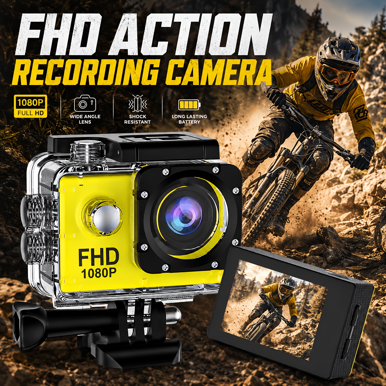 Image of Fhd 1080p Action Camera With 2 Inch Lcd Screen, 12mp Sports Camera With 140° , For Motorcycle Ski Cycling Outdoor Adventure