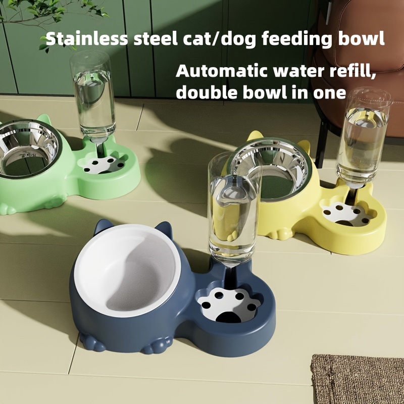 

2-in-1 Stainless Steel Cat Food And Water Feeder, Automatic Refill Pet Bowl With Tilted Feeding Dish, Neck Protection For Cats And Dogs, Uncharged Power Mode