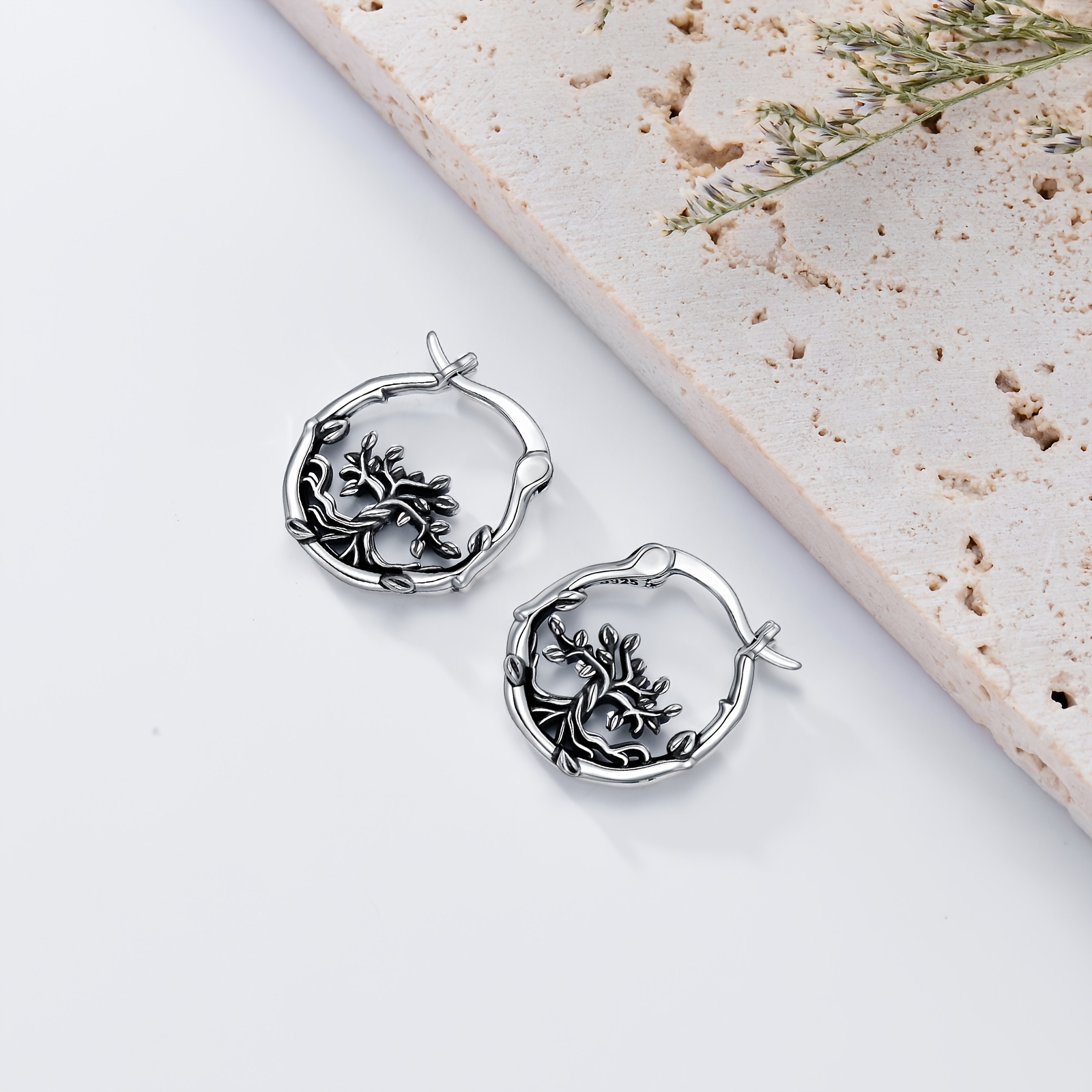 tree life circle earrings 925 sterling silvery tree life - Temu