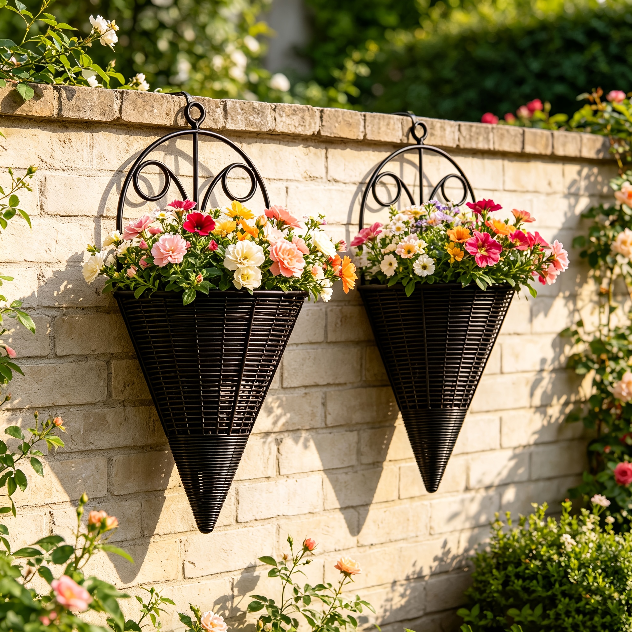 TEMU 2pcs Set / Plastic Wall-mounted Flower Basket, Integrated Conical Wall Planter, Indoor And Outdoor Home Gardening Decorative Wall-mounted Flower