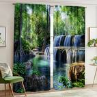 2pcs waterfall landscape print curtains rod for easy hanging vibrant forest cascading water scene living room bedroom office durable polyester fabric rod not included