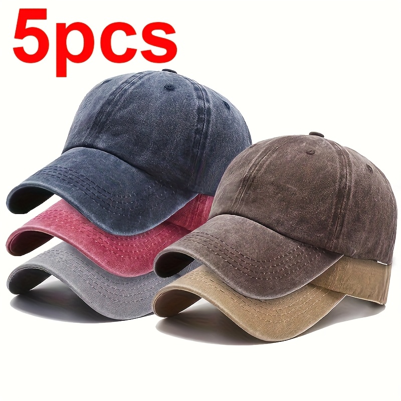 5-farben-mützenset, hochwertige unisex-vintage- -baseballkappe – leichte trucker-mütze mit strukturiertem sechs-panel-design, vorgeformtem schirm belüftungslöchern, outdoor-sonnenschutz, nicht dehnbarer stoff