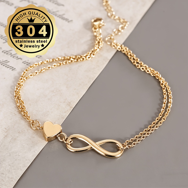 Women's Golden Love Heart Stainless Steel Anklet, Versatile Design