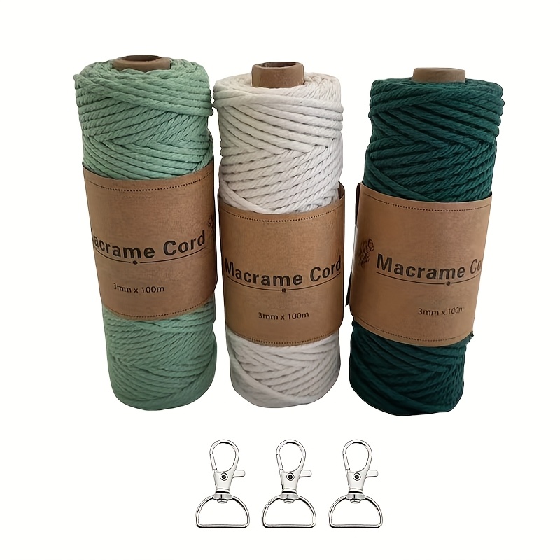 Image of 3mm X 100m (3 Volumes) Cotton Rope Suitable For Crafts, Plant Hangers & Decorative - Soft Fiber Rope With 3 Keychains For Organization, Ideal For Christmas Decorations, Macramé & Knotting Supplies