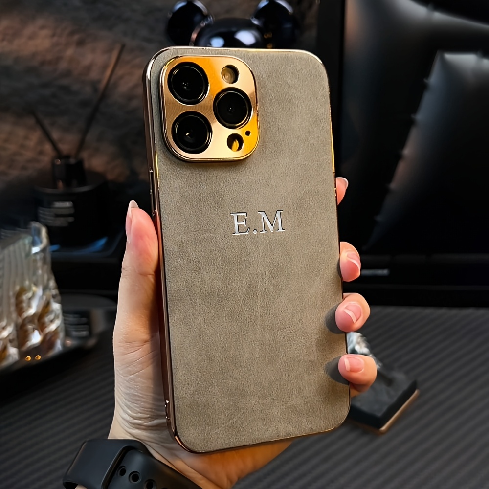 

Personalized Customized Name Initials Letters Phone Case For 15 14 11 Pro Max Engraved 3d Silvery Hot Stamping Luxury Plating Bumper Lambskin Leather Shockproof Case Gifts