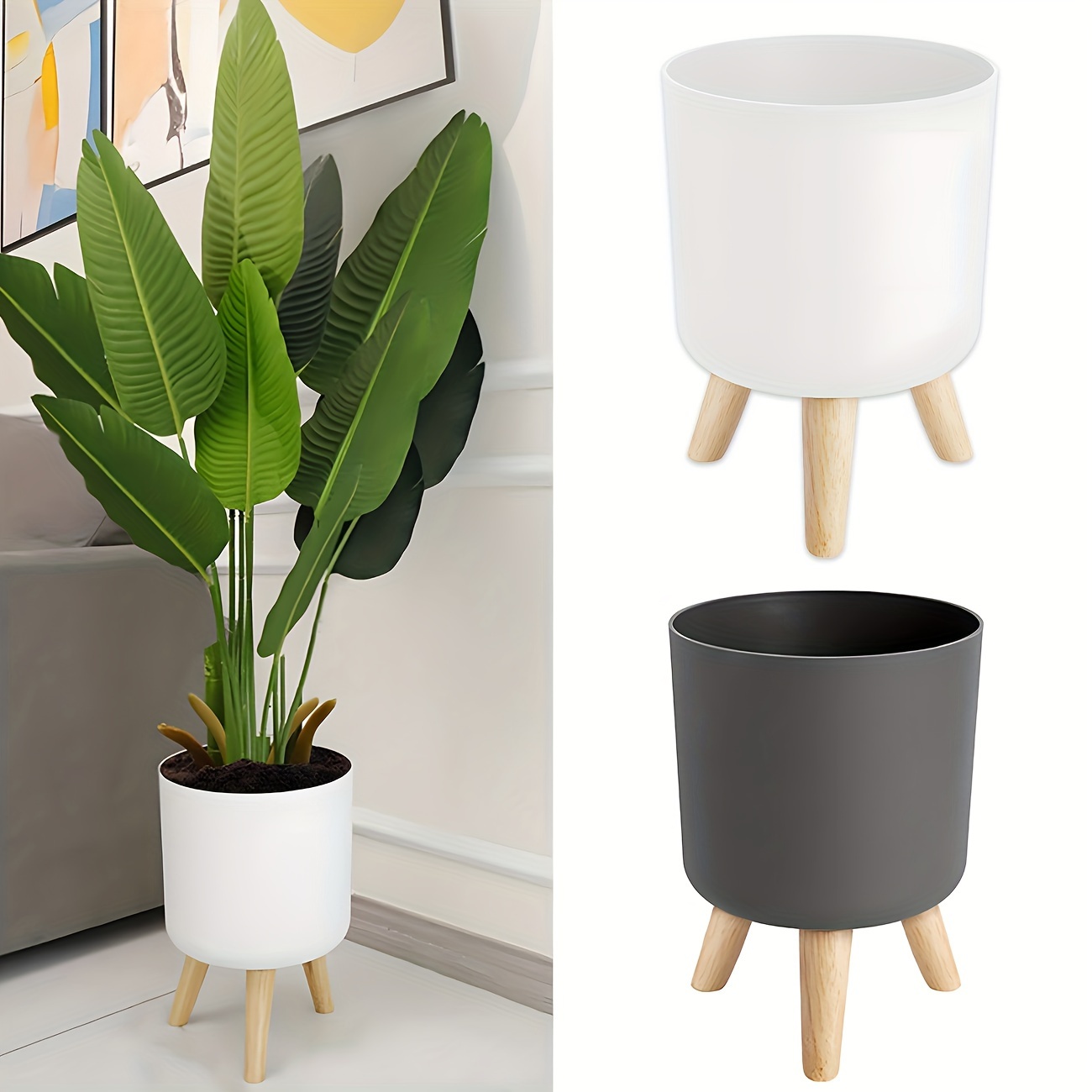 

Modern Wooden Leg Planter Bedroom Living Room Floor Standing Pot Planter Home Planter Planter Stand For Indoor And Decorative Planter Removable Wooden Legs Succulents, Violets, Flowers And Cactus Use.