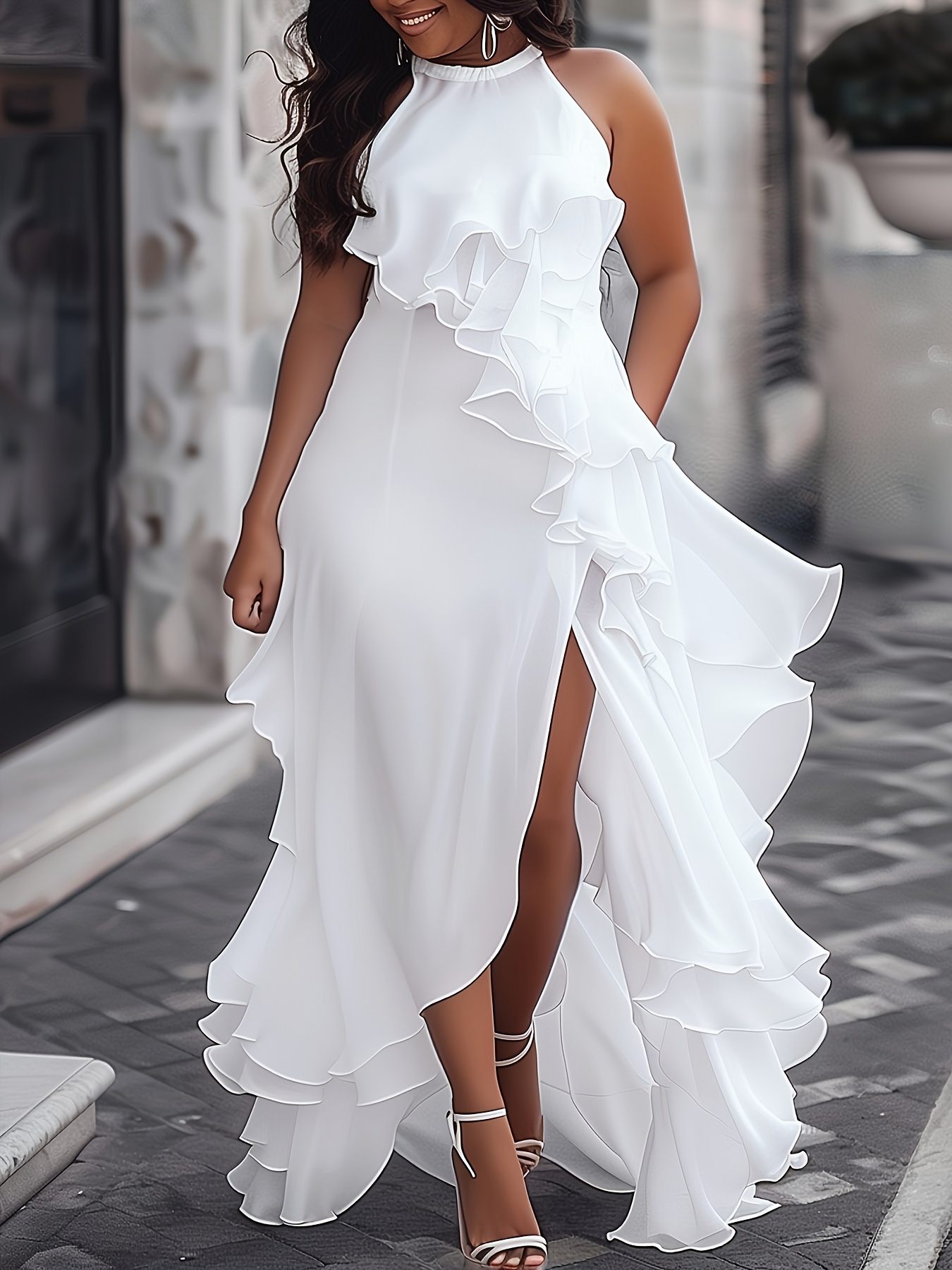 plus size white halter dress Susan Chiffon Halter Maxi Dress - Ivory main image 0