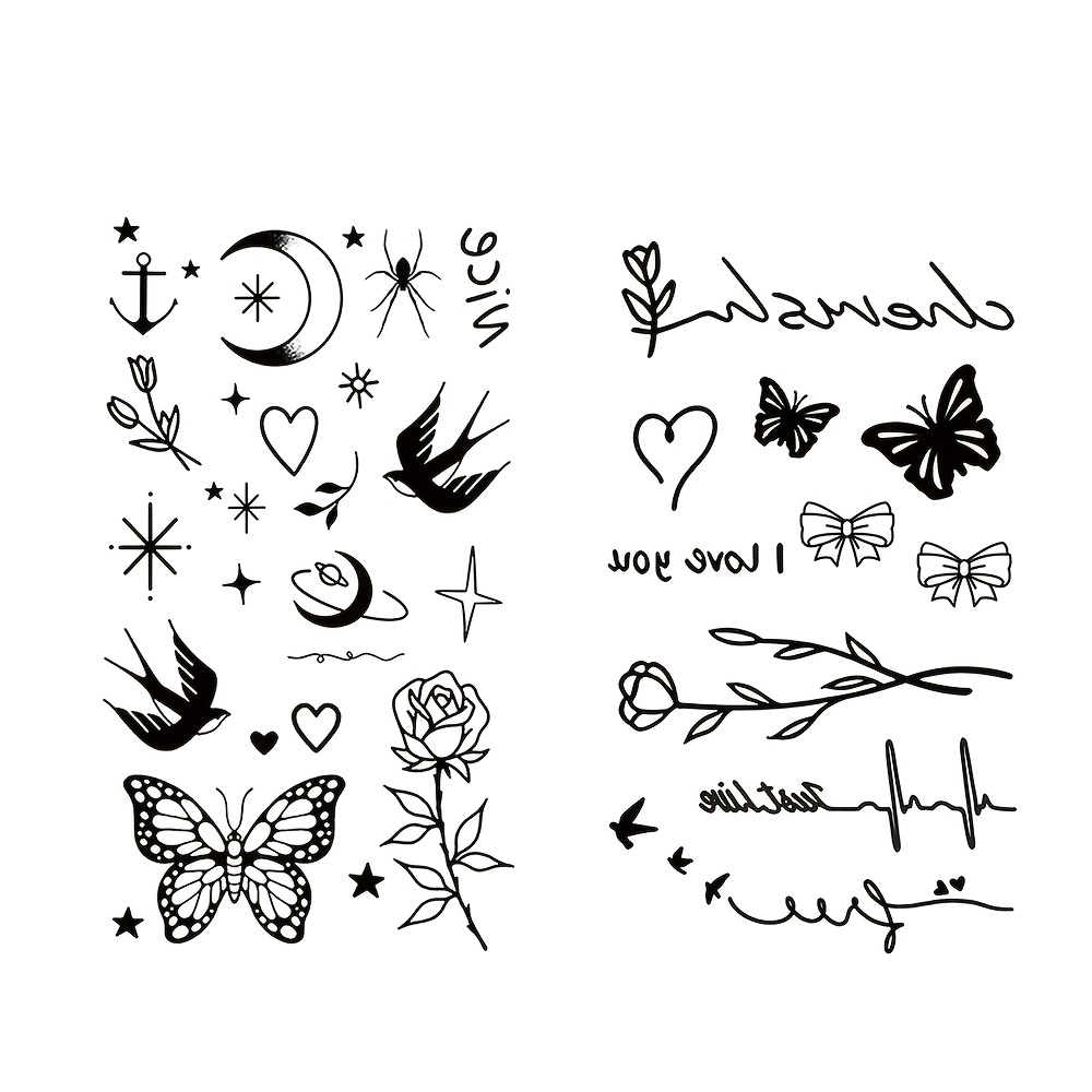 TEMU 2pcs Star Waterproof Temporary Tattoo Sticker Minimalist I Love You Body Art Arm Fake Tattoos Sleeve For Women Men Adult Hand Wrist Finger