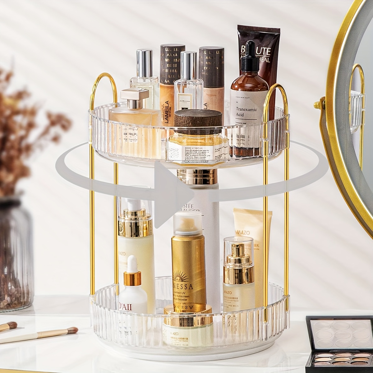 

Makeup Organizer For Vanity 2 Tier 360 Rotating Lazy Susan Organizer Skincare Organizer For Bathroom Countertop