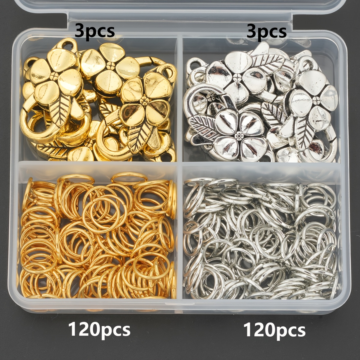 TEMU Set di 123/246 pezzi per di chiusure per gioielli, chiusure a moschettone a forma di , anelli di congiunzione adatti per portachiavi, ciondoli,