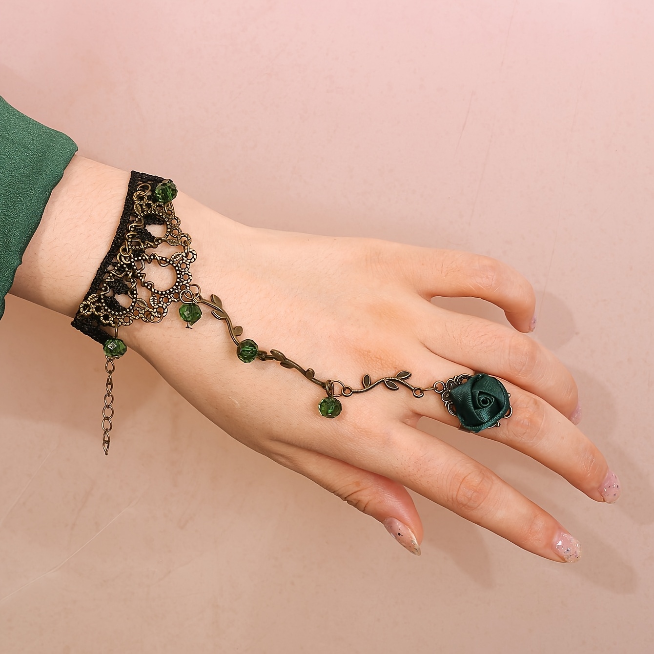 TEMU 1pc Women's Elegant Fingerless Bracelet, Fashionable Flower Cuff, Suitable For Daily And Party Wear