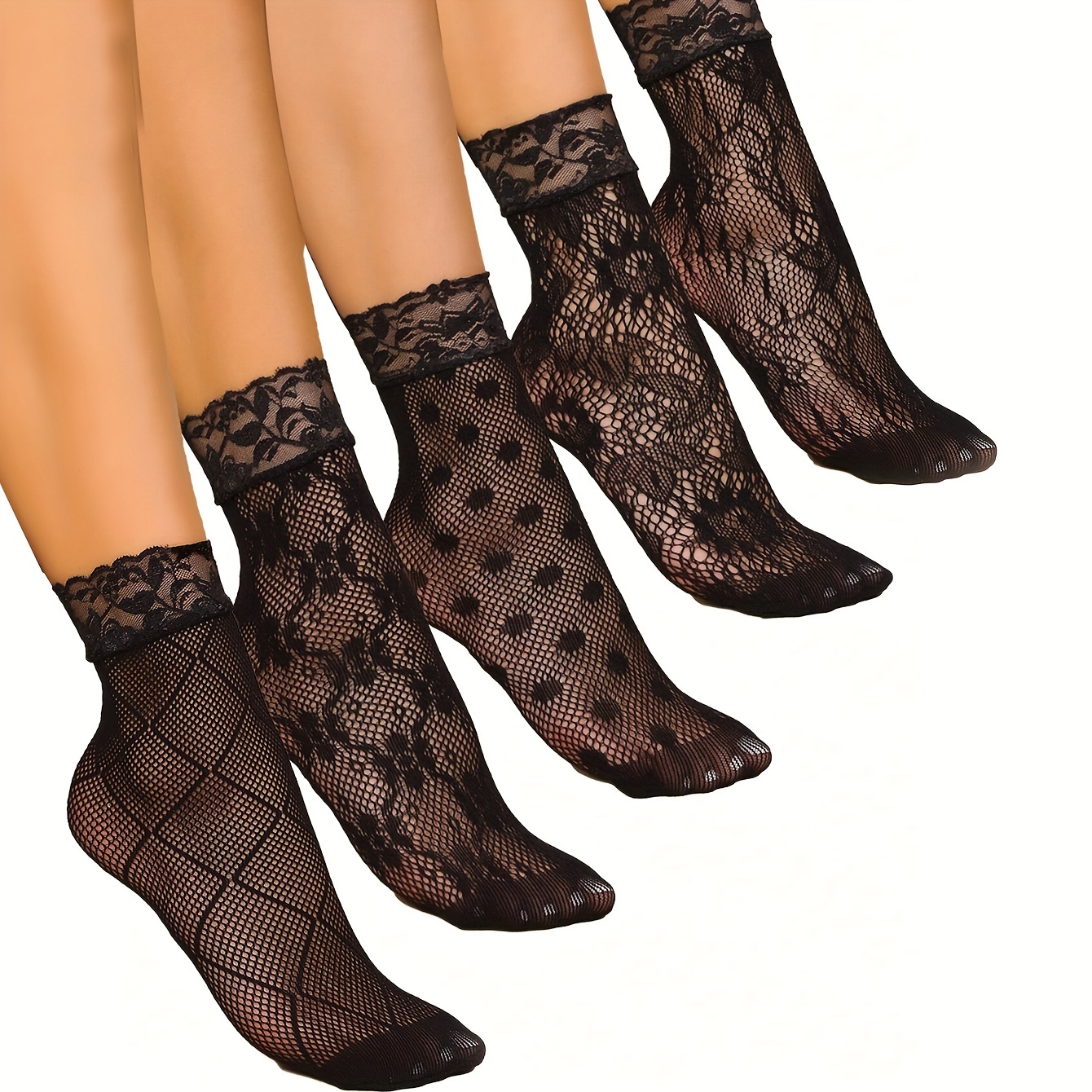 

5 Pairs Floral Jacquard , Ultra-thin Sheer Ankle , Women's & Hosiery