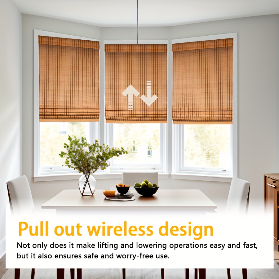 a set of brown bamboo roman blinds with a cordless   roller shade blackout curtains     in multiple sizes suitable for multiple   such as living rooms kitchens and outdoors