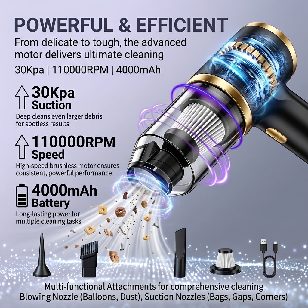 Image of Cordless Vacuum Cleaner, 7-in-1 Wireless Lightweight Handheld Vacuum, Anti-hair Tangling, Vacuum Cleaner, Suitable For Home/car/interior, Office, Pet Hair And Corner Cleaning