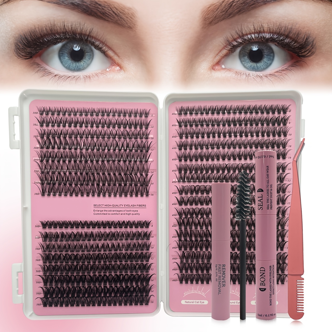 Cluster Shaped Eyelash Extensions Suitable For Diy Self-application, Volume Natural Lash Set With -curve & Thick Volume, Suitable For Daily Wear & Stage Makeup, Lash Clusters With Plastic Tweezers For