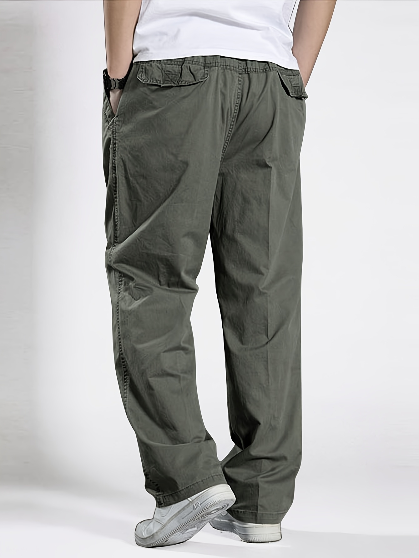 New Spring And Autumn Style, Men'S Casual Cargo Pants, Korean Version, Solid Color Loose And Versatile, 5-Color Choice, 100% Pure Fabric, Easy And Classic Style, Suitable for Middle-Aged Outdoors for Daily Casual Sports (Elastic Waist)