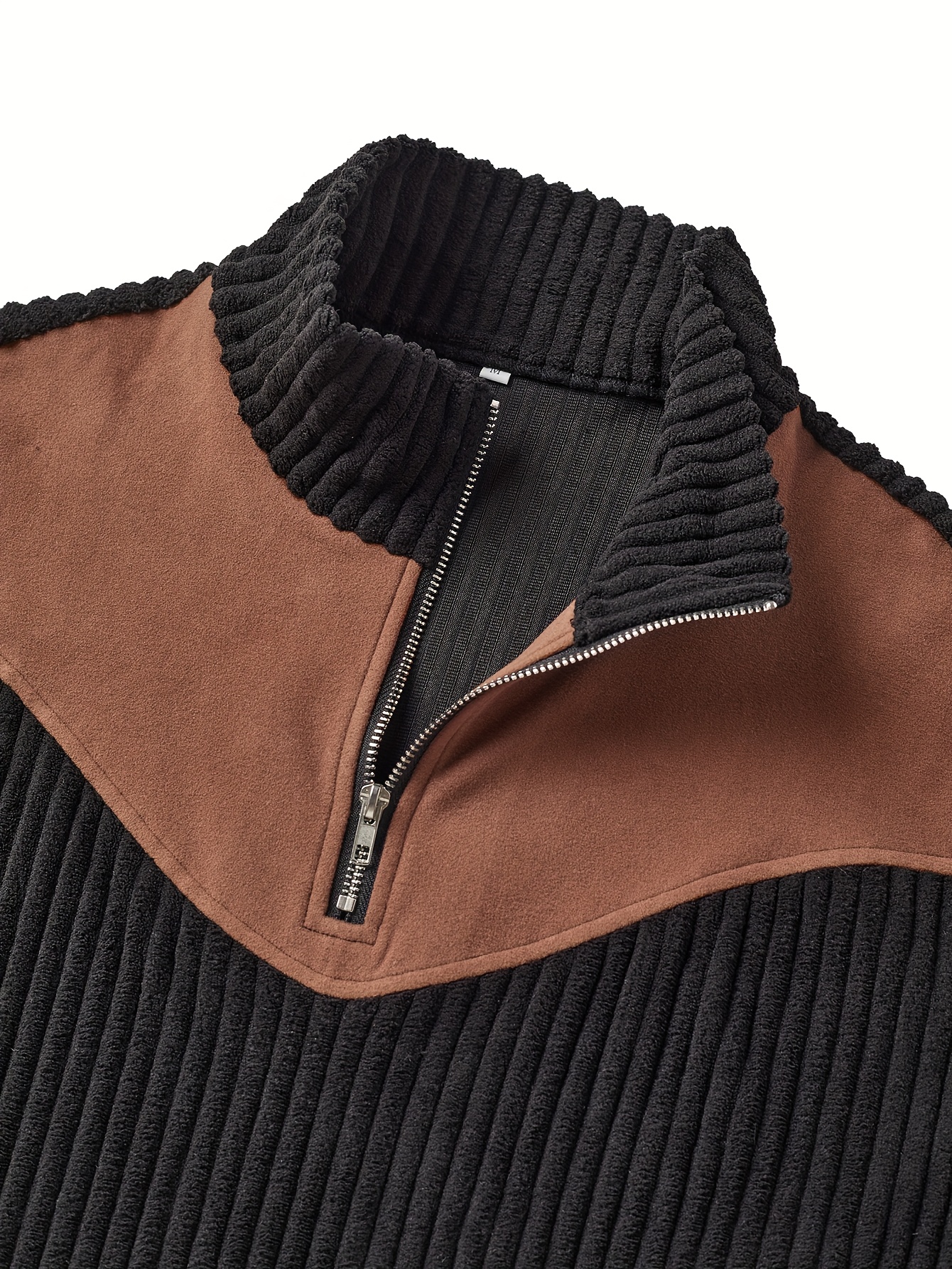 ROYALBOY Spring New Arrival Men's Stand Collar Pullover, Autumn/Winter Warm Half-Zip Solid Color Patchwork Ribbed Vintage Street Style Sweatshirt