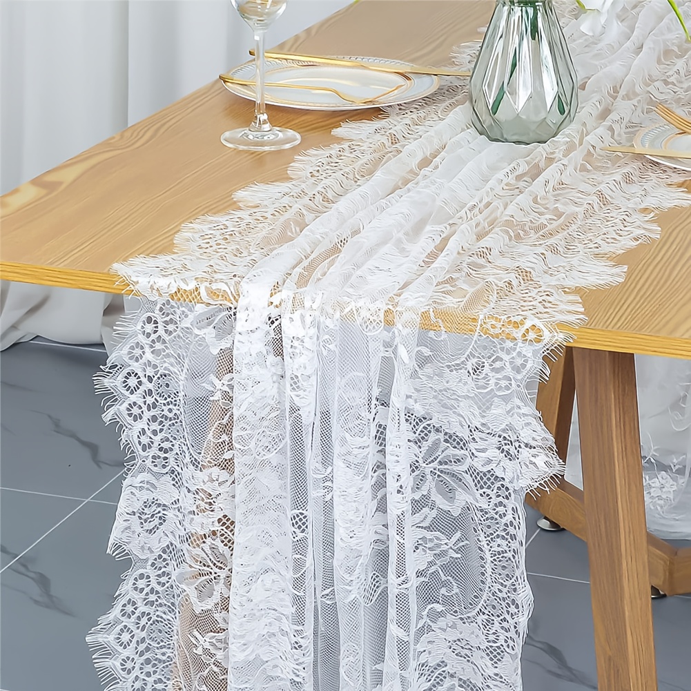 TEMU Elegant Bohemian Lace Table Runner - Handcrafted With Scalloped Edges - Ideal For Weddings, Engagements, And Celebrations - Versatile Home Decor