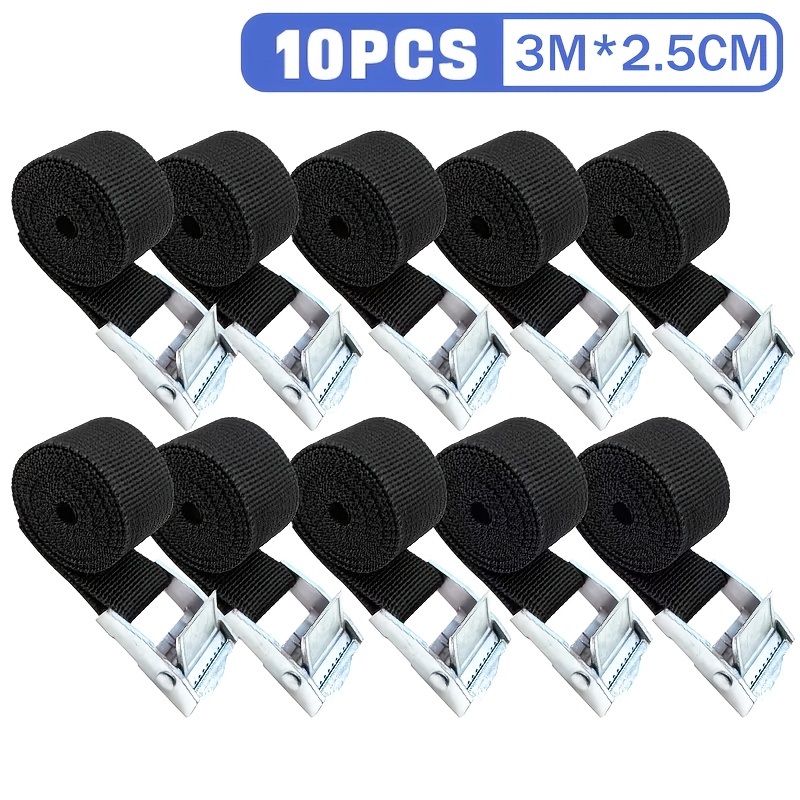 10 Pack 9.84 Feet Lashing Straps Adjustable Kayaks Tie Down Cam Straps, Luggage, Cargo, Cinch, Canoe, Bicycles, Motorcycles (black)