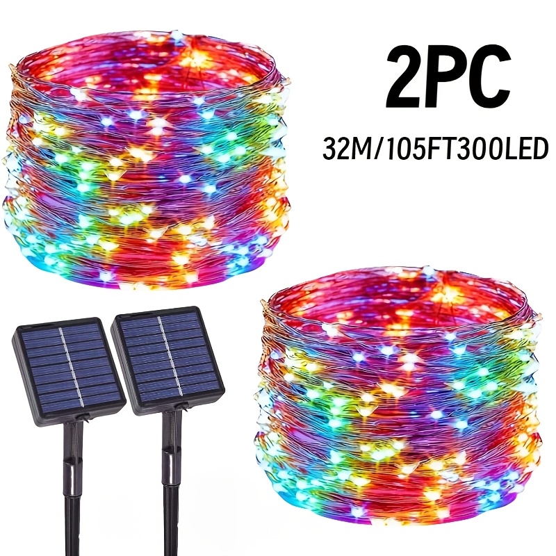 TEMU 2 Sets Of 50/100/200/300 Led Lights, Solar Outdoor Fairy Lights, 8 Modes, Ip54 Suitable For Backyard Garden Decoration, Parties, Weddings,