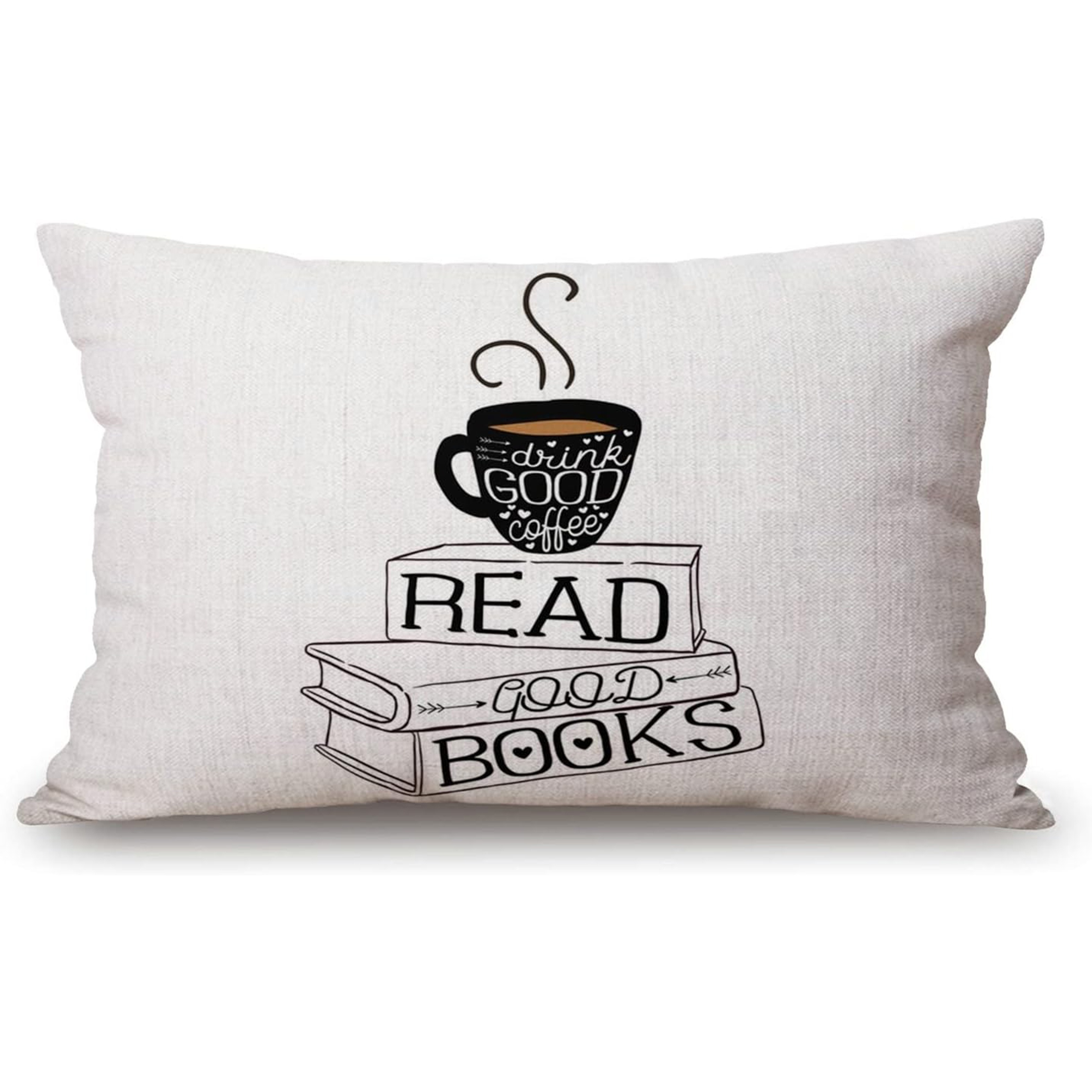 

1pc Contemporary Linen Throw Pillow Cover, " Coffee Read " Design, Machine Washable, Zipper Closure, Decorative For Room Types, 12x20inch - Single Side (no Insert)