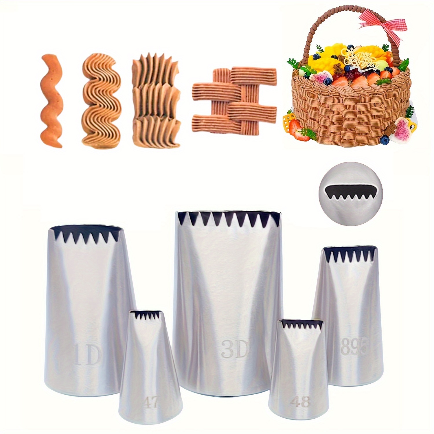 E-shop 5er-Set Korbgeflecht-Spritztüllen, Edelstahl 304 Halbrand geflochtene Blumenmundstücke, Spritztüllen für Cupcakes, Kuchen, Kekse und Dekoration