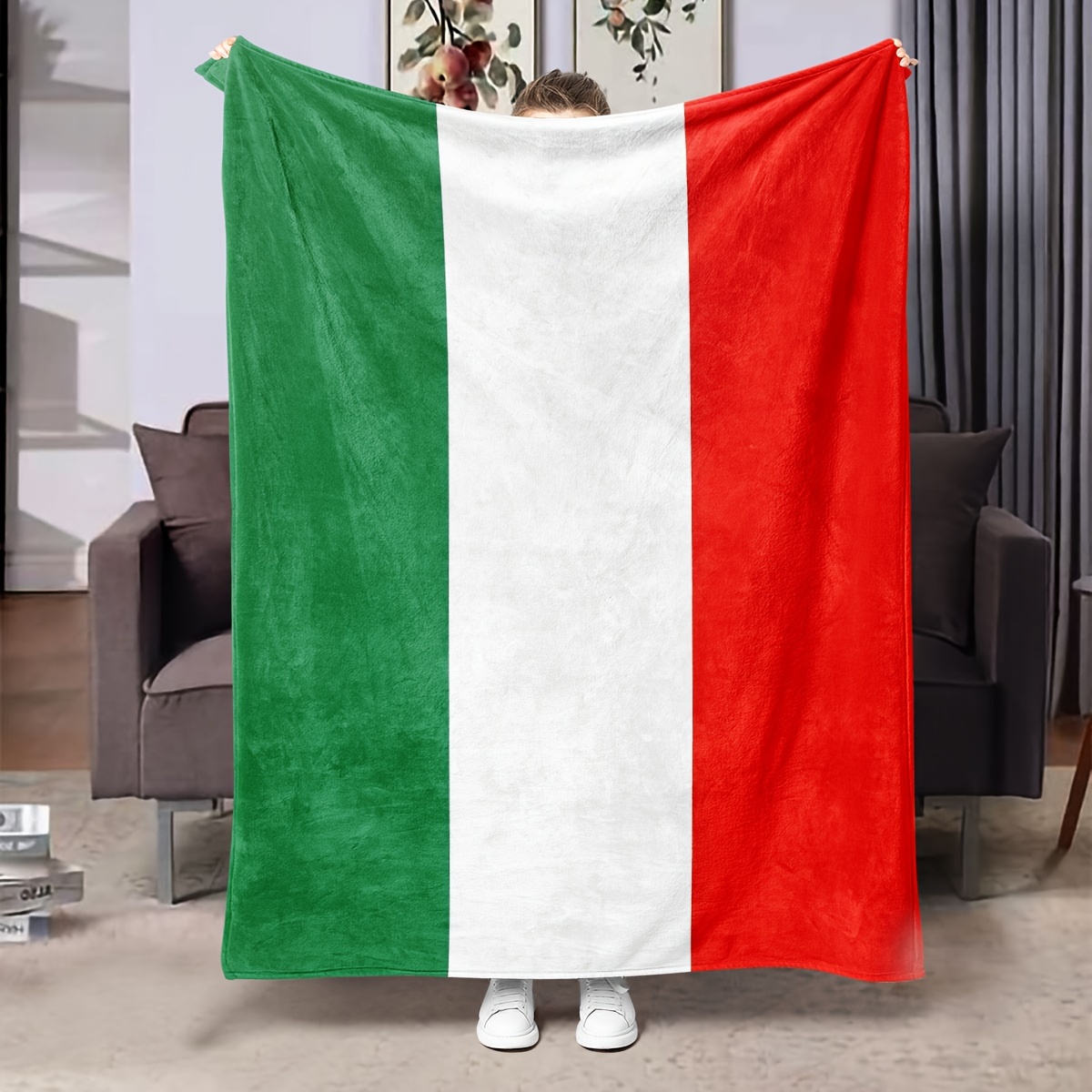 

Italian Flag Soft Flannel Throw Blanket - For Couch, Bed, Office Nap & Outdoor Camping - , Hypoallergenic