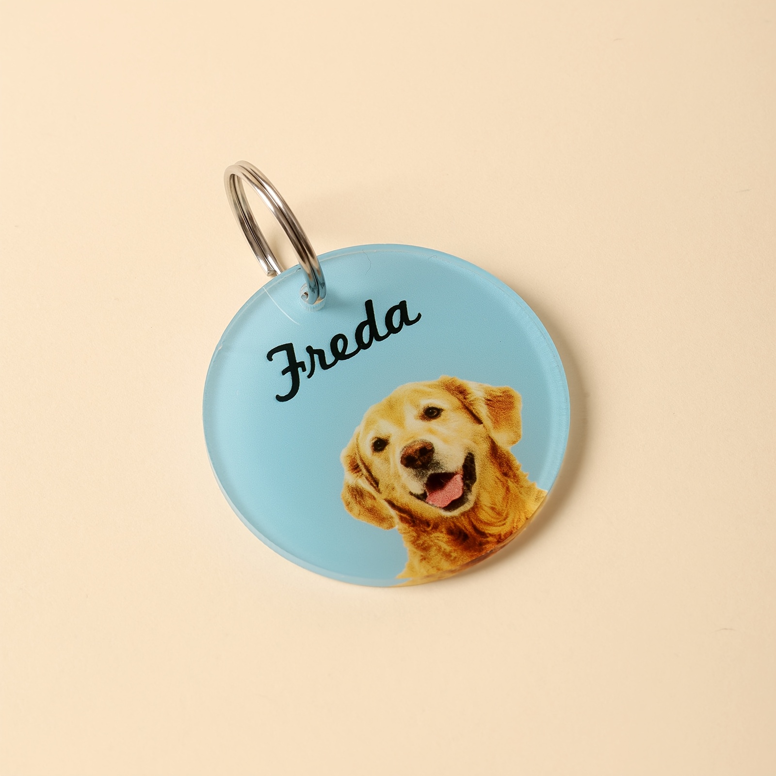 TEMU Placa acrílica personalizada para mascotas con foto y , etiqueta de identificación para perros y gatos, placa para collar de perro, placa para