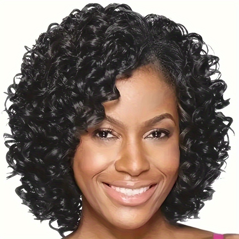 

Elegant Afro Curly Kinky Wig For Women - Synthetic Fiber, Short Style, Side Bangs, Cap, Suitable For All - For And Halloween Costumes