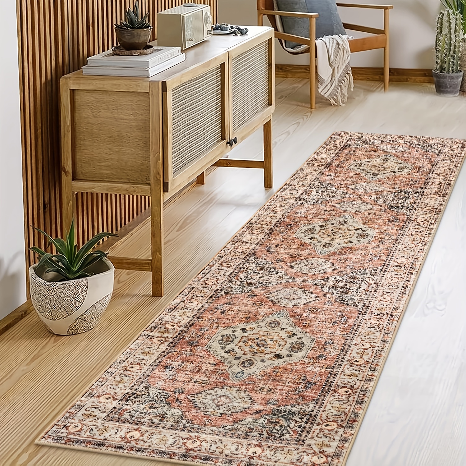 TEMU 1pc Oriental Washable Kitchen Running Carpet Anti Slip, Runner Anti Slip Backing, Retro Soft Long Carpet, Suitable For Bathroom, Laundry,