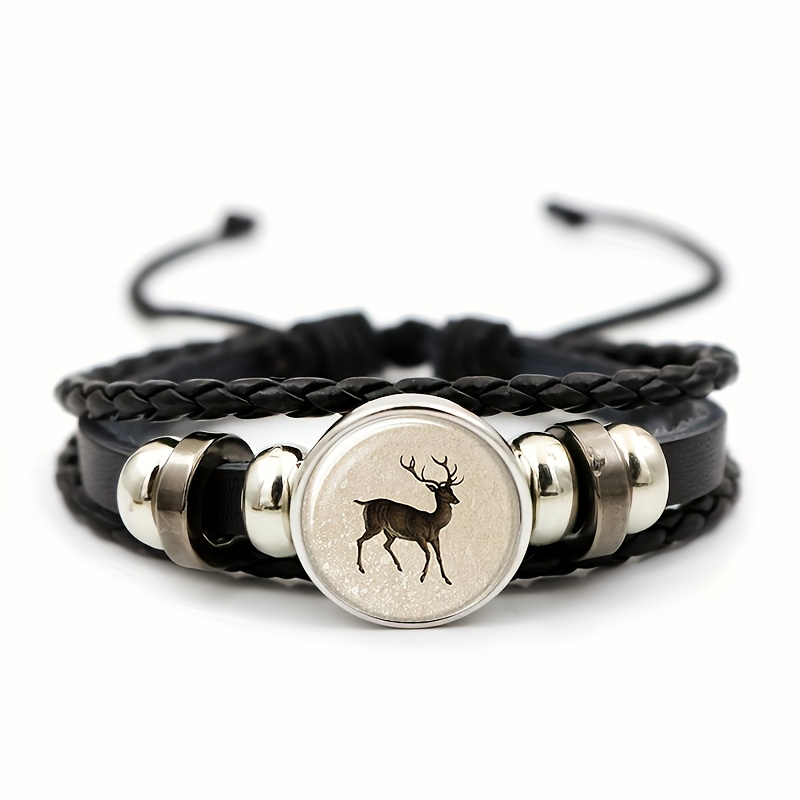 TEMU 1pc Pack ( Wristband Bracelet), Deer-shaped Pattern Round Plate Beige Base Dark Brown Deer Image Easy Home Decor Item With , Decoration, Ideal