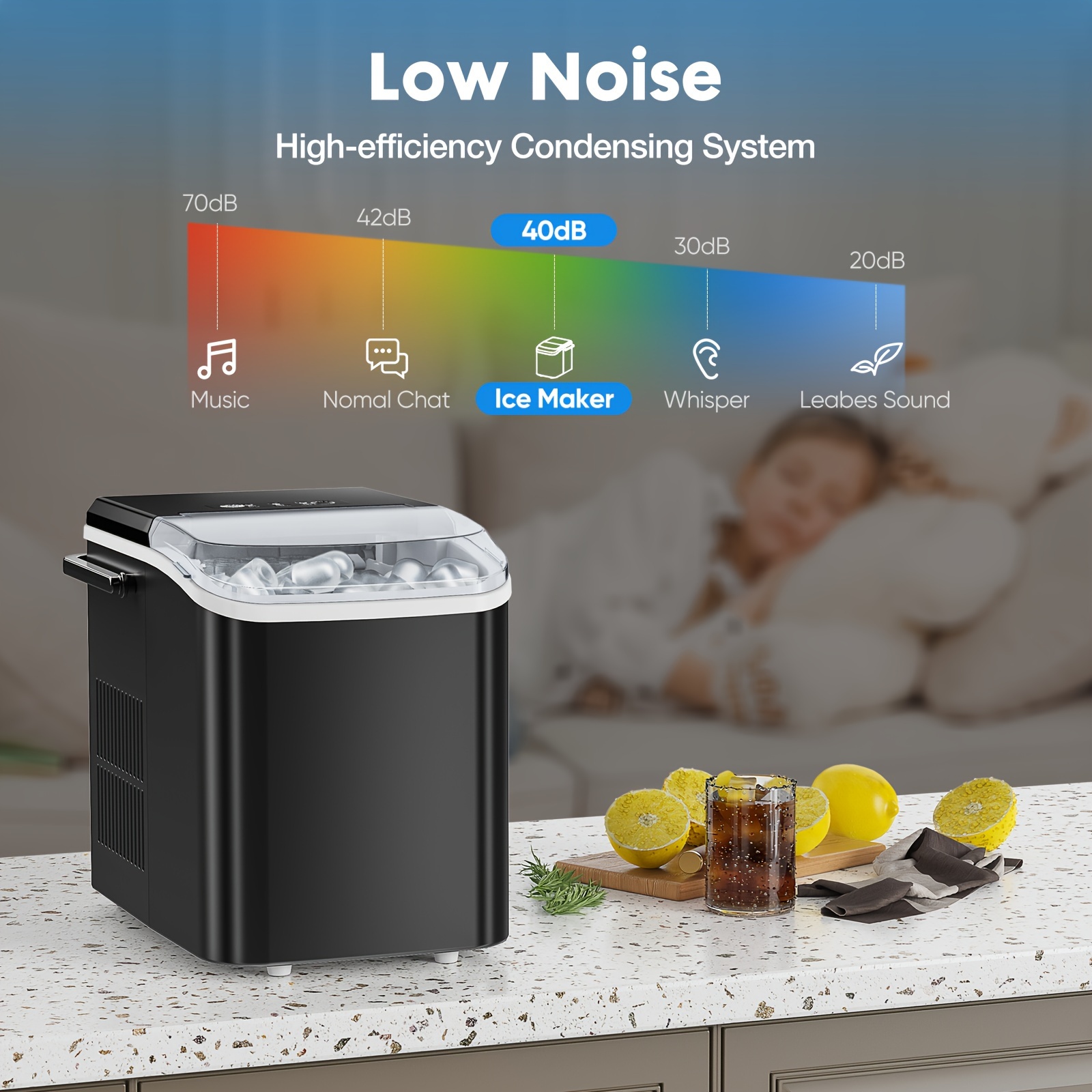 dumos portable outdoor ice maker countertop low noise one touch operation effective ice making creates 26lbs ice in   portable self cleaning function ice machine details 6