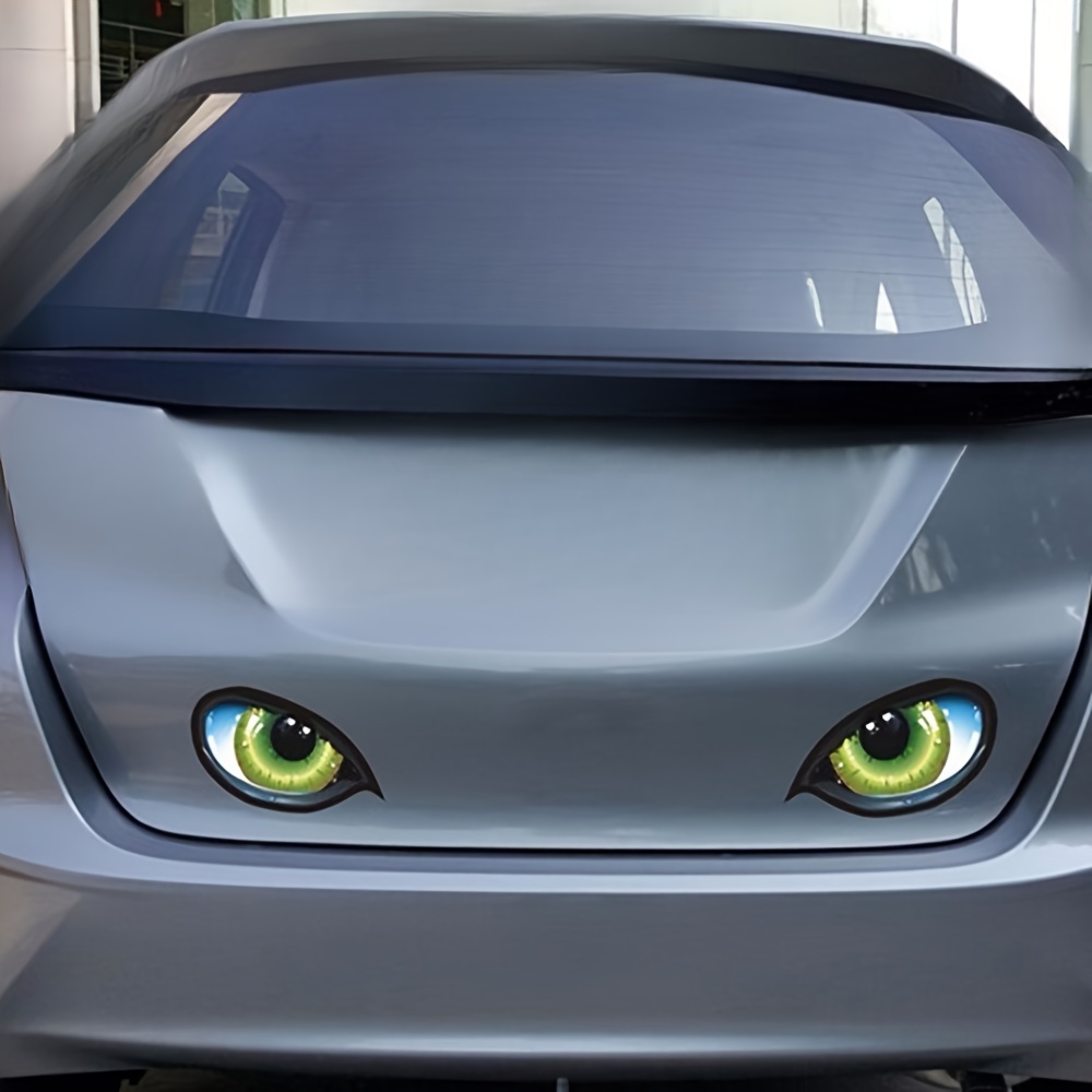 2 Imaginative Vehicle Decals Featuring Bright, Three-dimensional Green Cat-like Eyes That To Be Watching