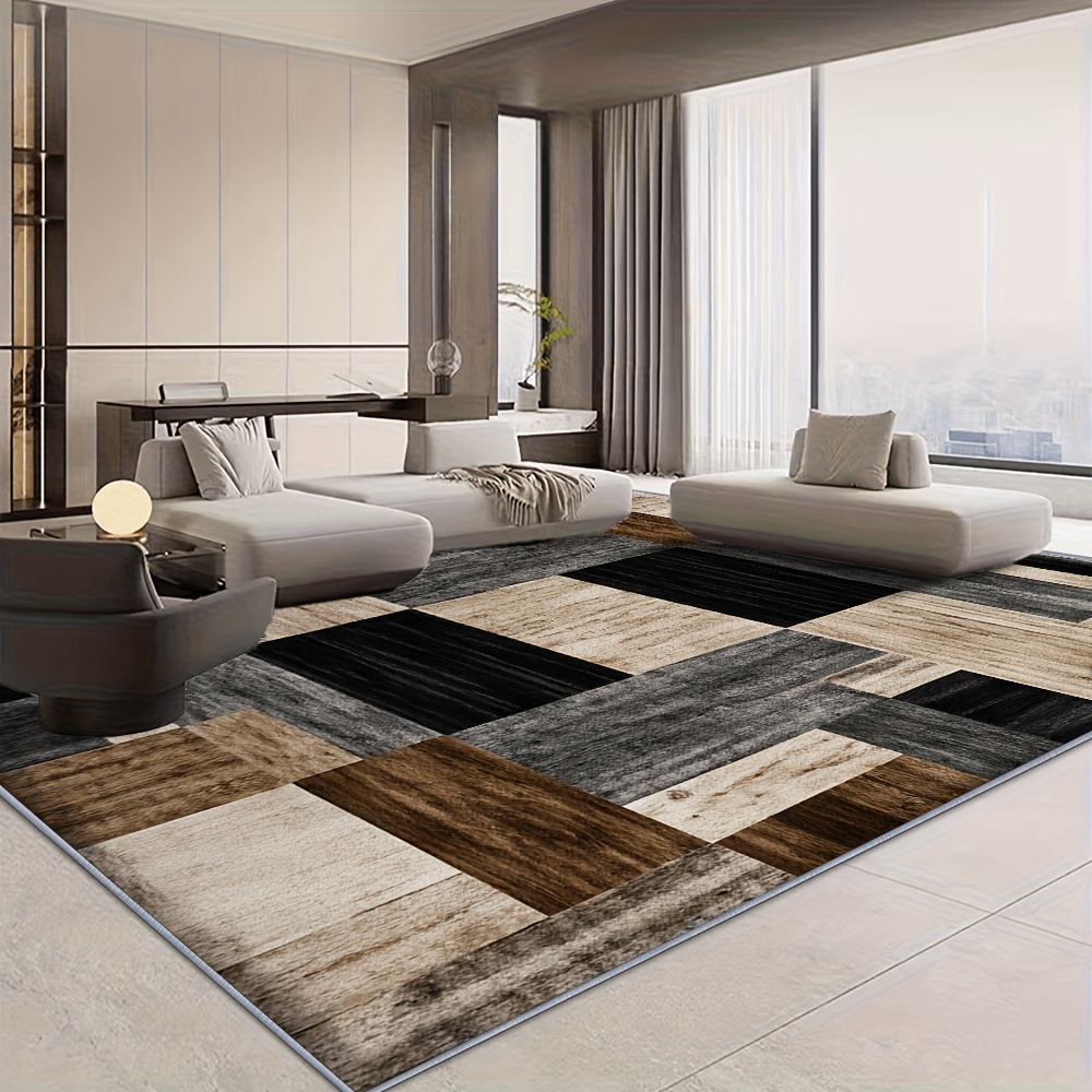 TEMU 1 Luxury Velvet Rug - Modern Geometric Pattern With Purple Accents, Slip-resistant Backing, Machine Washable 100% Polyester, Large Size Suitable