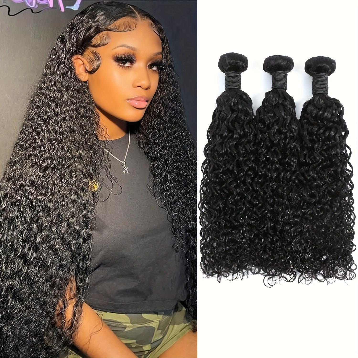 Deep Wave Human Hair Bundles Unprocessed Virgin Weave Curly - Temu