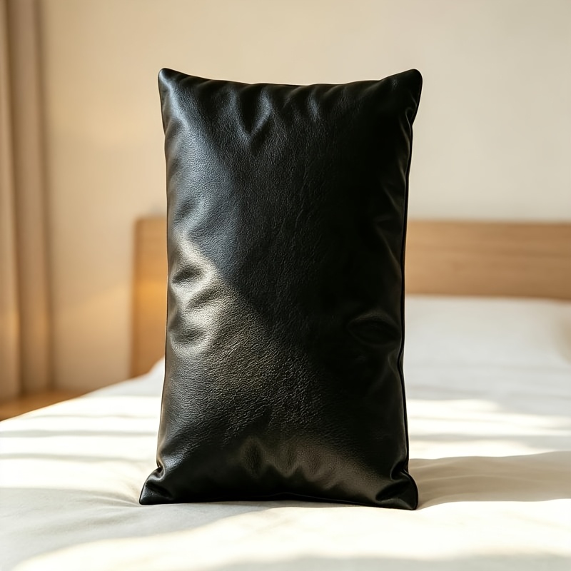 TEMU Housse de coussin rectangulaire noire 30X50 en similicuir avec texture de litchi - Convient pour canapé de salon, chambre à coucher, bureau,