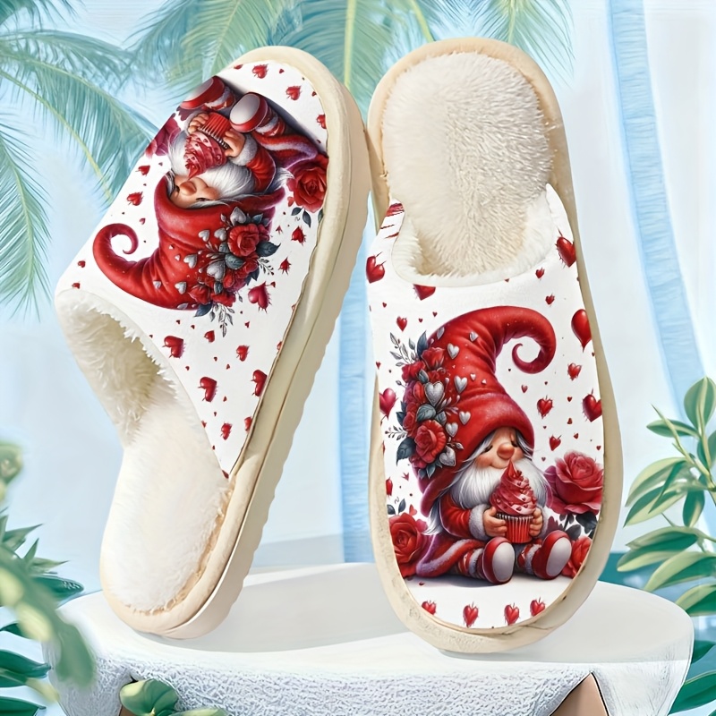 TEMU Chaussons en Peluche Unisexe avec Imprimé Gnome - Chaussures d'Intérieur Douillettes pour Hommes et Femmes, Chauds et , Semelle Confortable,