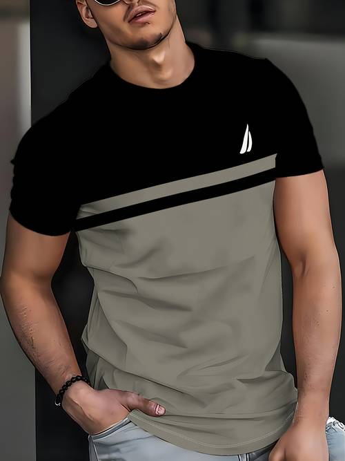 mens striped crew neck t shirt summer casual short sleeve tee with contrast black beige stripes breathable regular fit for gym outdoor daily wear parties outdoor activities shirt soft fabric shirt