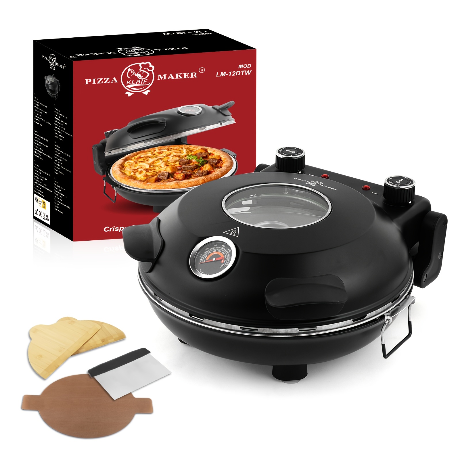 Klaif Electric Pizza Oven 420 °c, Separately Adjustable Top And Bottom Heat, 31cm Ceramic Pizza Stone, Contains 3pcs Pizza Accessory Set, 1200w