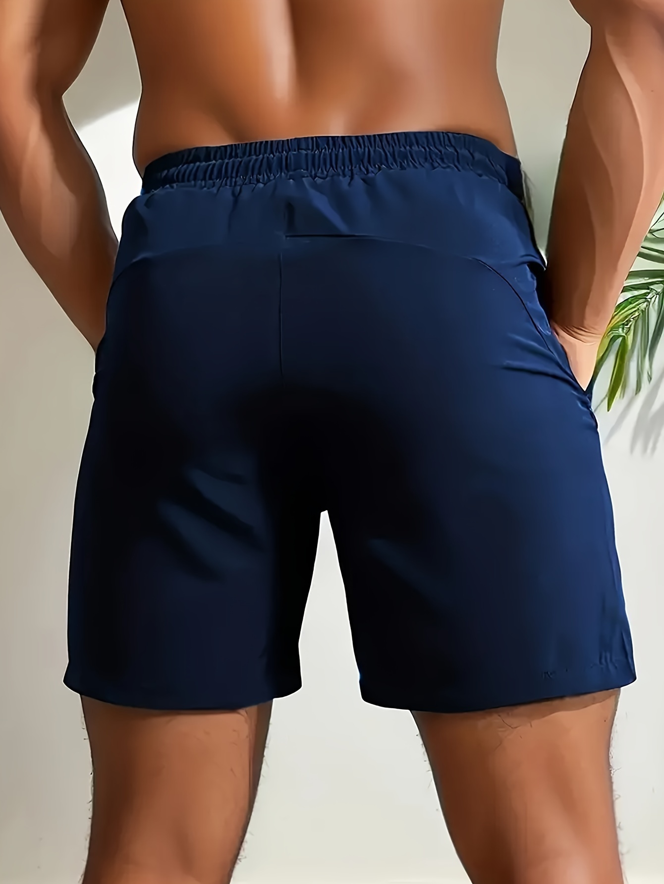 Men's Loose Solid Shorts With Pockets, Active Elastic Waist Drawstring Shorts For Summer