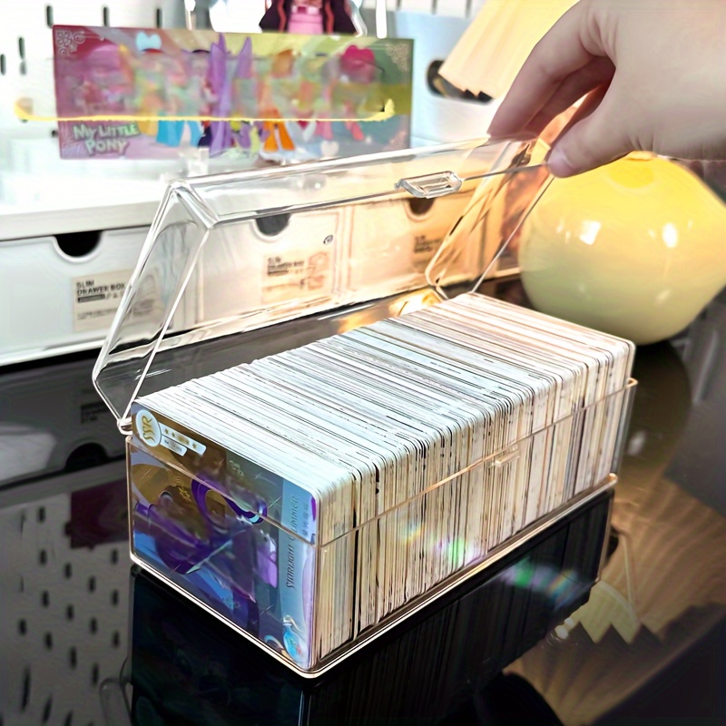 

Acrylic Trading Card Storage Box With Dividers - Transparent Desktop Organizer For Collectibles, Closure