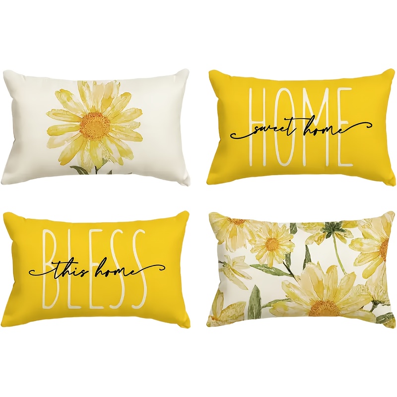 TEMU Juego de 4 fundas de almohada con estampado floral de y verano, fundas para cojines de sofá (un solo , sin relleno de almohada)