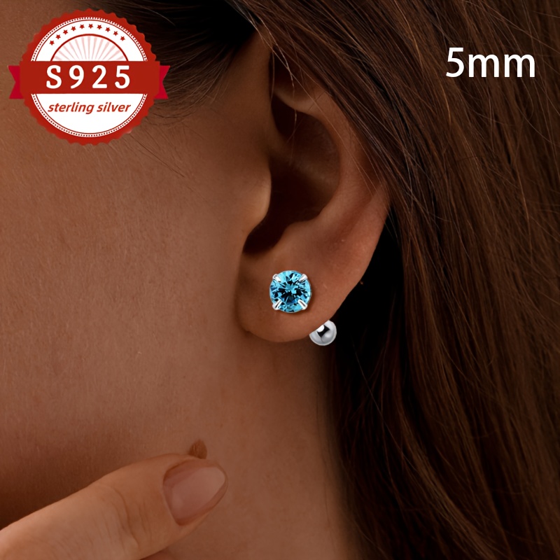 TEMU Boucles d'oreilles en argent S925 incrustées de moissanite bleue, boucles d'oreilles élégantes et brillantes pour femme, hypoallergénique,