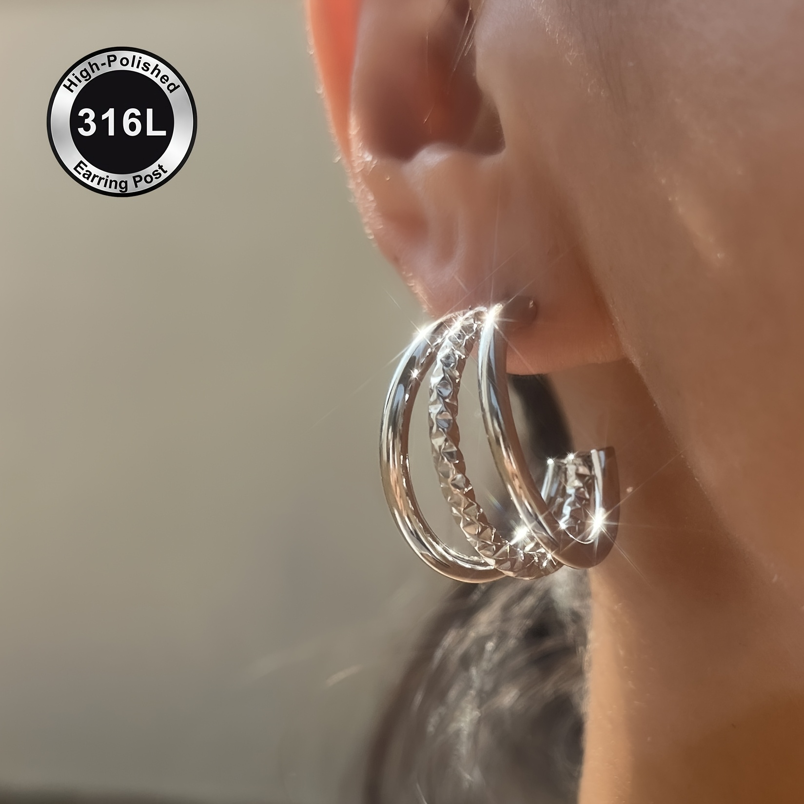 Women's High-Polished Stainless Steel Hoop Earrings