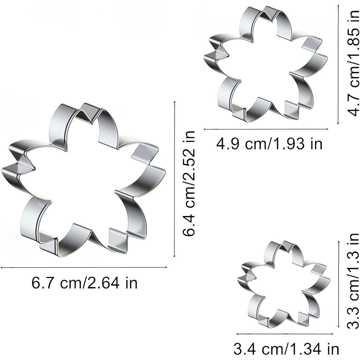 TEMU 3pcs Petal Stainless Steel Cookie Cutter Set, Cherry Shaped Cookie Cutting Small Flower Fondant Mold, Suitable For Baking Holiday Party Desserts