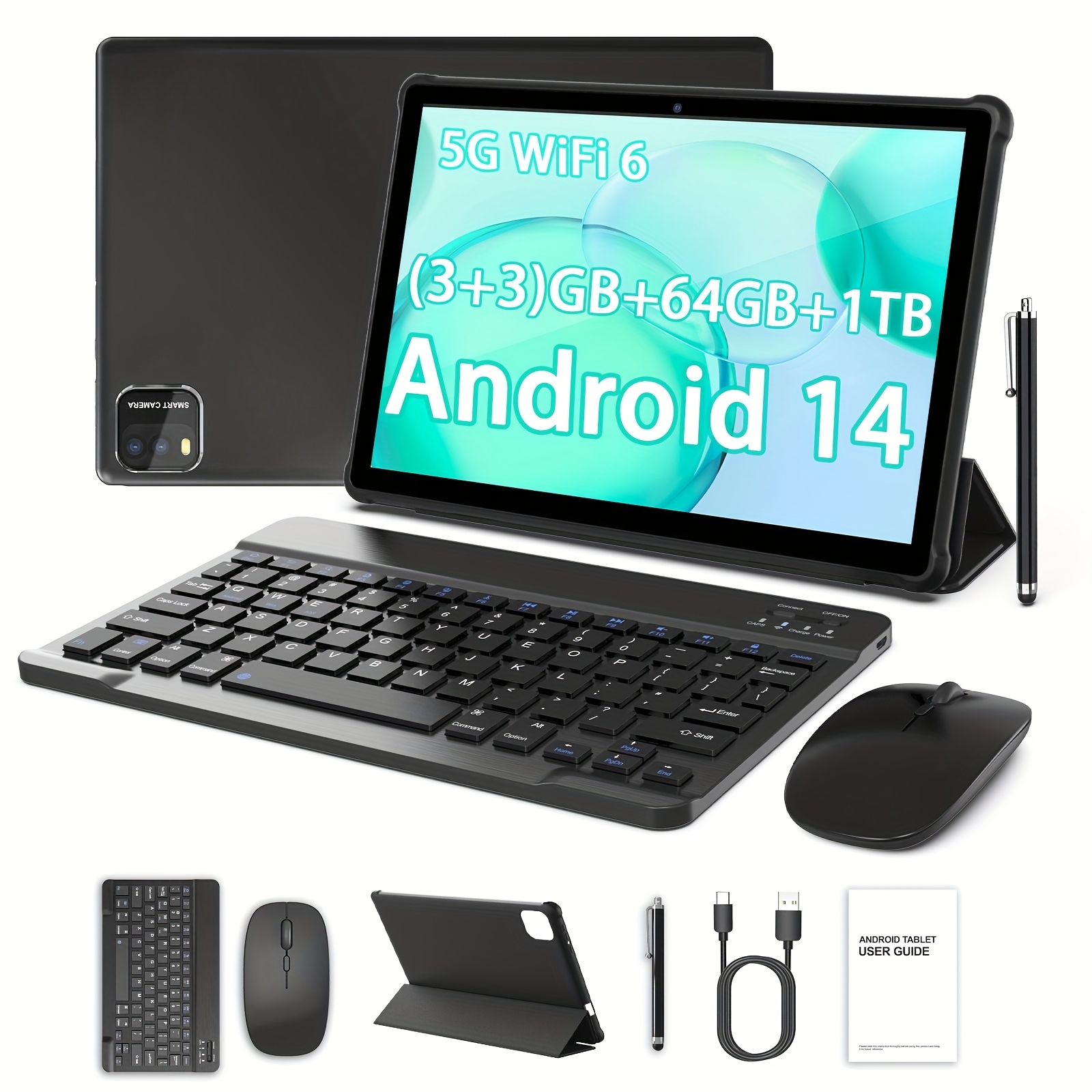   tablet with keyboard   14 tablet 10 inch with 6 3 3 gb 64gb 1tb expand 4 core 6000mah 2 0mp 8 0mp   5g wifi6 1280x800 hd touchscreen 2in 1 tablet with keyboard mouse stylus protective case Product details 0