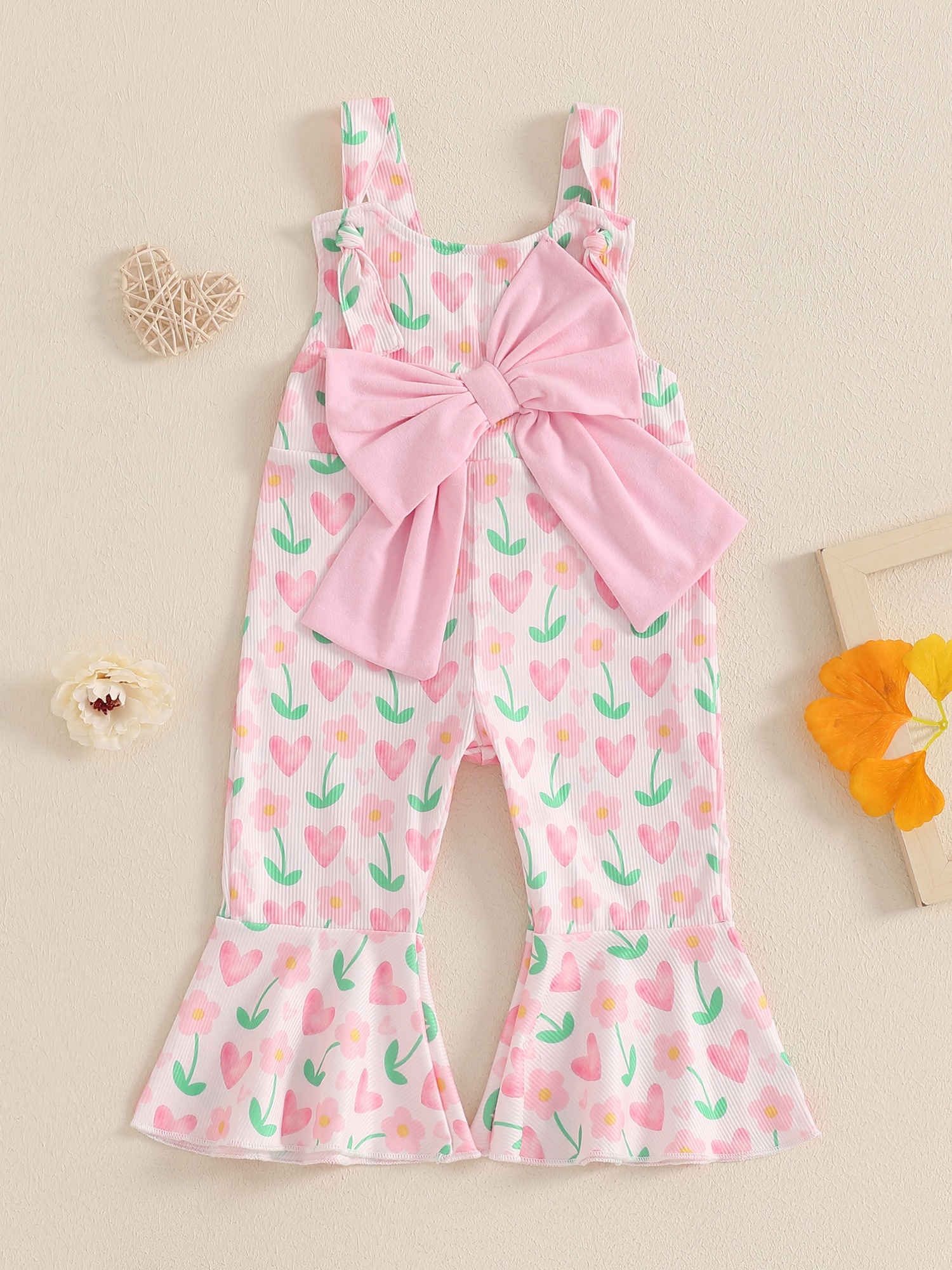 Kids Girls Overalls, Heart Print Flare Pants Bowknot Valentines Day Clothes  for Casual Daily, for Outdoor