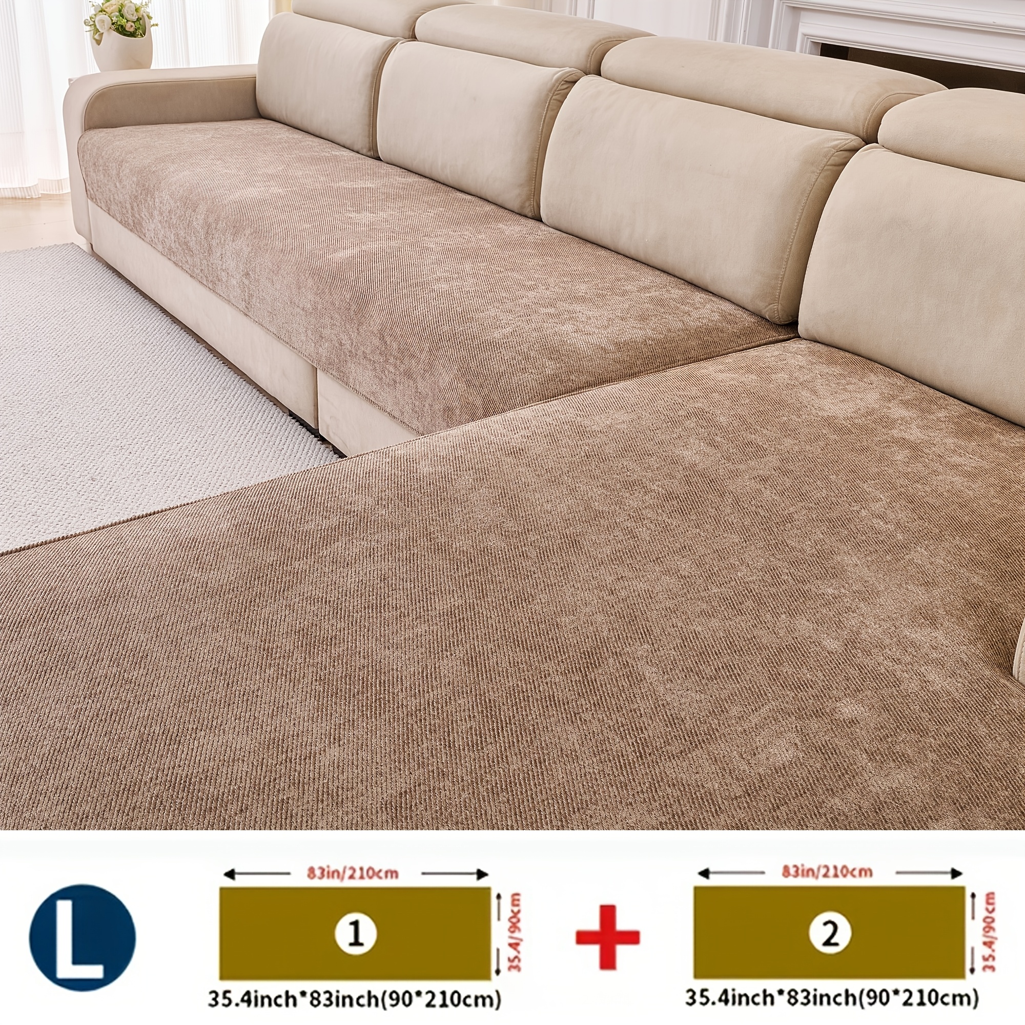 TEMU 2pcs Solid Color Minimalist Style Premium Chenille Sofa Protector, Anti-scratch For Cats And Dogs, Pet-friendly, Non-slip Bottom With , Machine
